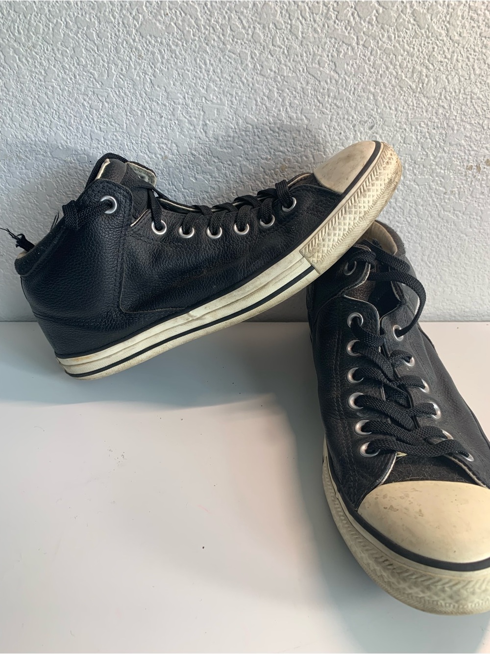 Converse Black High-Top Leather-Style Sneakers with White Soles